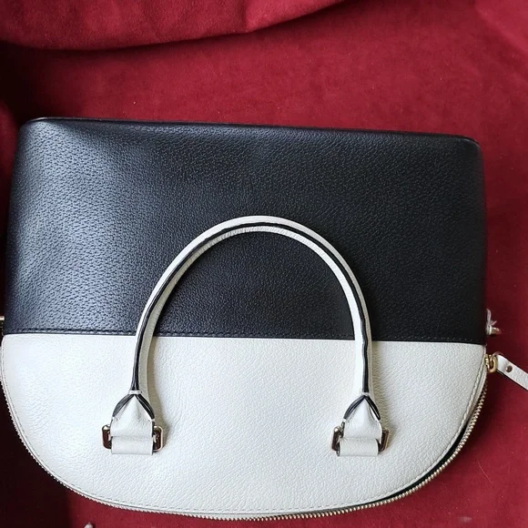 SOLD Kate Spade Soft White/ Black Pebble Leather Satchel/Crossbody EC - Picture 8 of 16